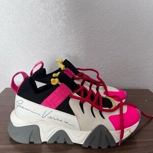 Versace Hot Pink, Black & Cream Chunky Lace-Up Sneakers